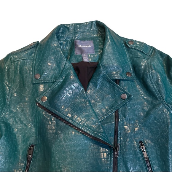 ModCloth Teal Faux Alligator Size L Cropped Moto Biker Zip Up Jacket - Picture 4 of 10